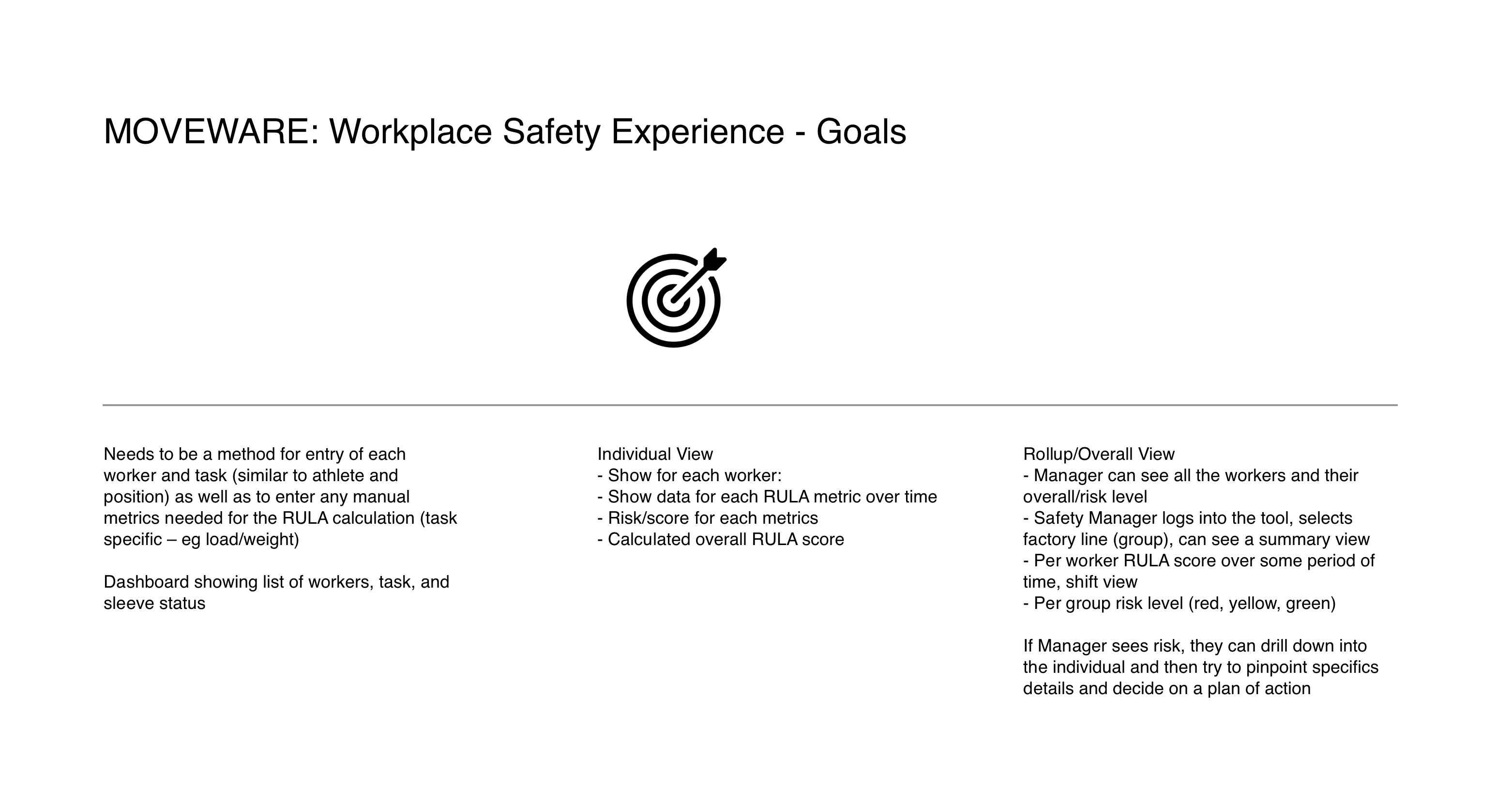 MoveWare Workplace Safety Goals brief — defining the three-layer platform architecture